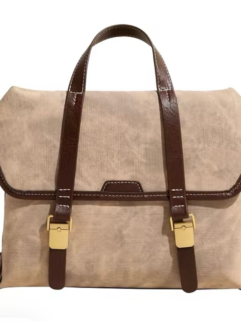 Beige Canvas and Brown Leather Trim Tote Bag/Backpack
